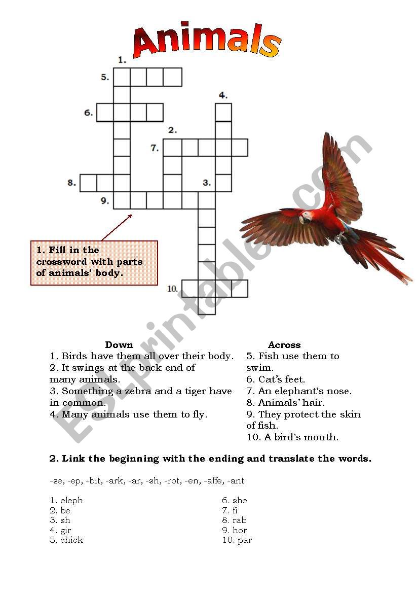 Animals: crossword and linking