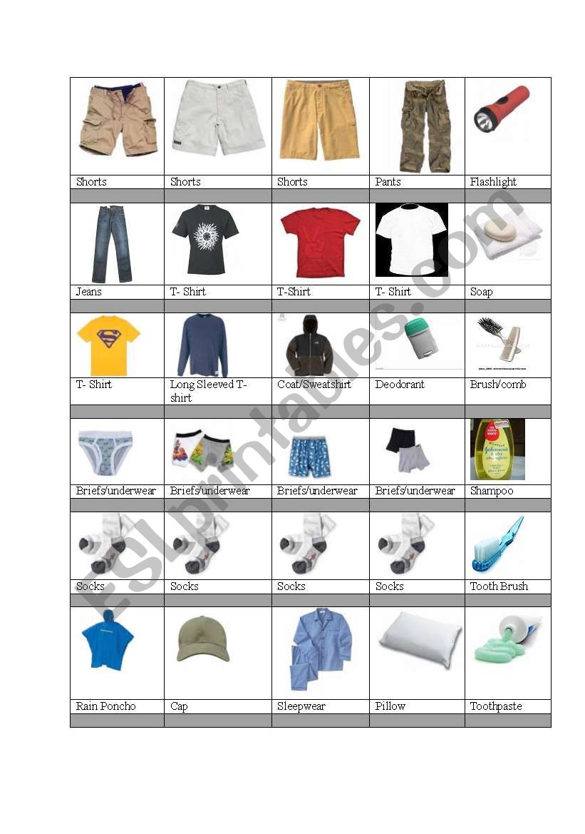 Clothes for Camp worksheet