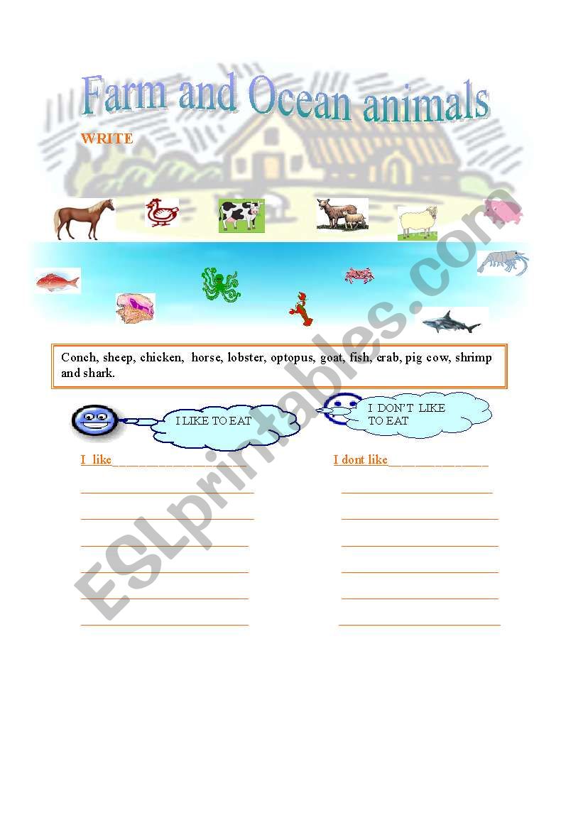 FARM AND OCEAN ANIMALS worksheet