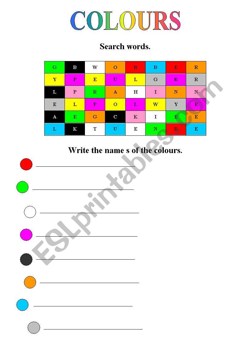 Colours worksheet