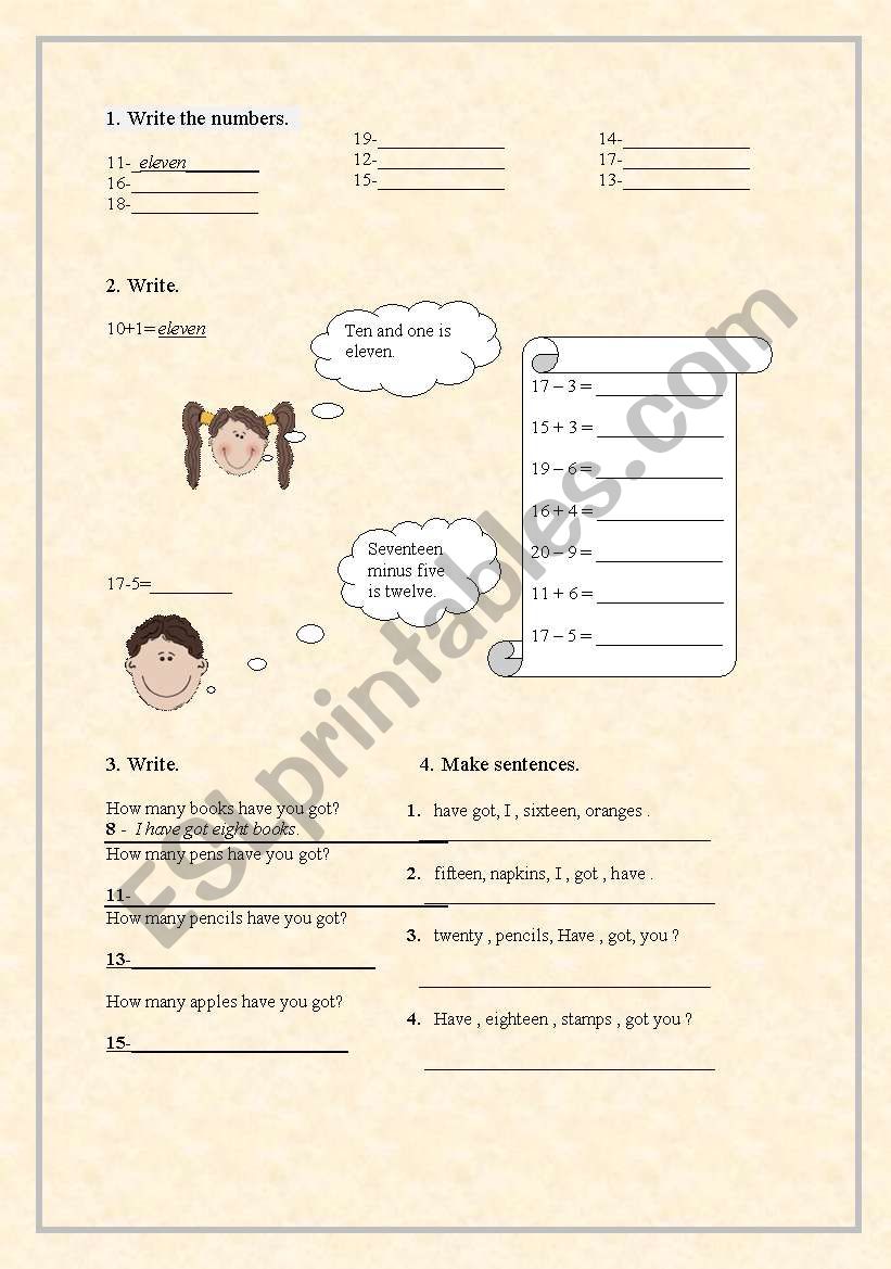 Numbers worksheet