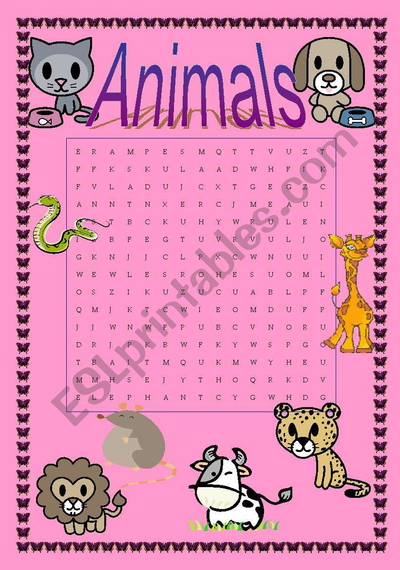 Animals - word search worksheet