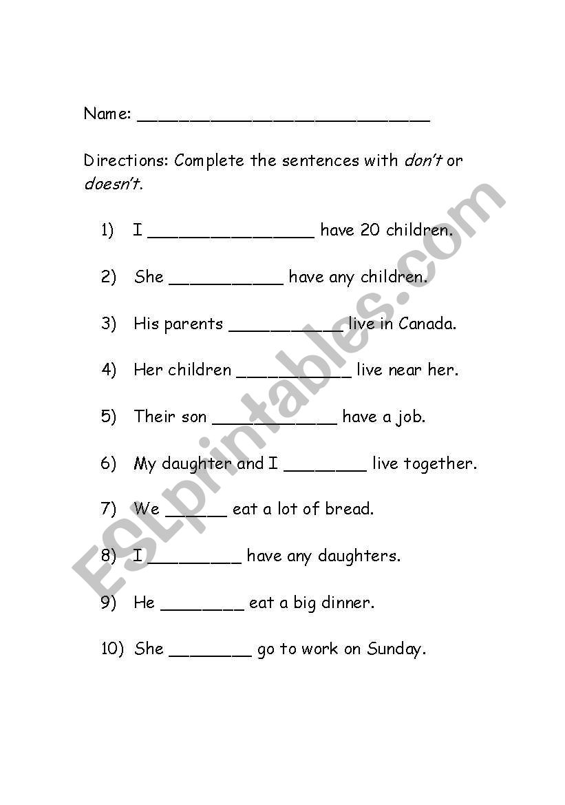 Statements with do/dont worksheet