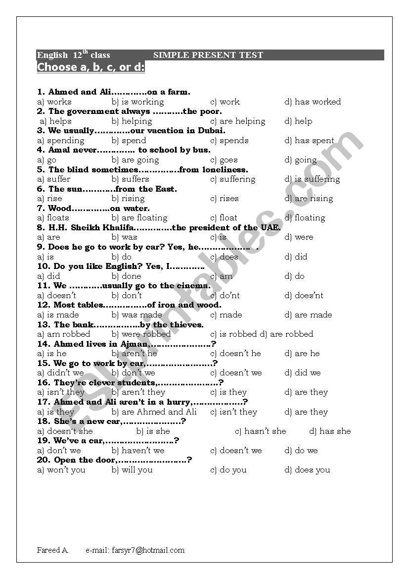 Simple Present  worksheet