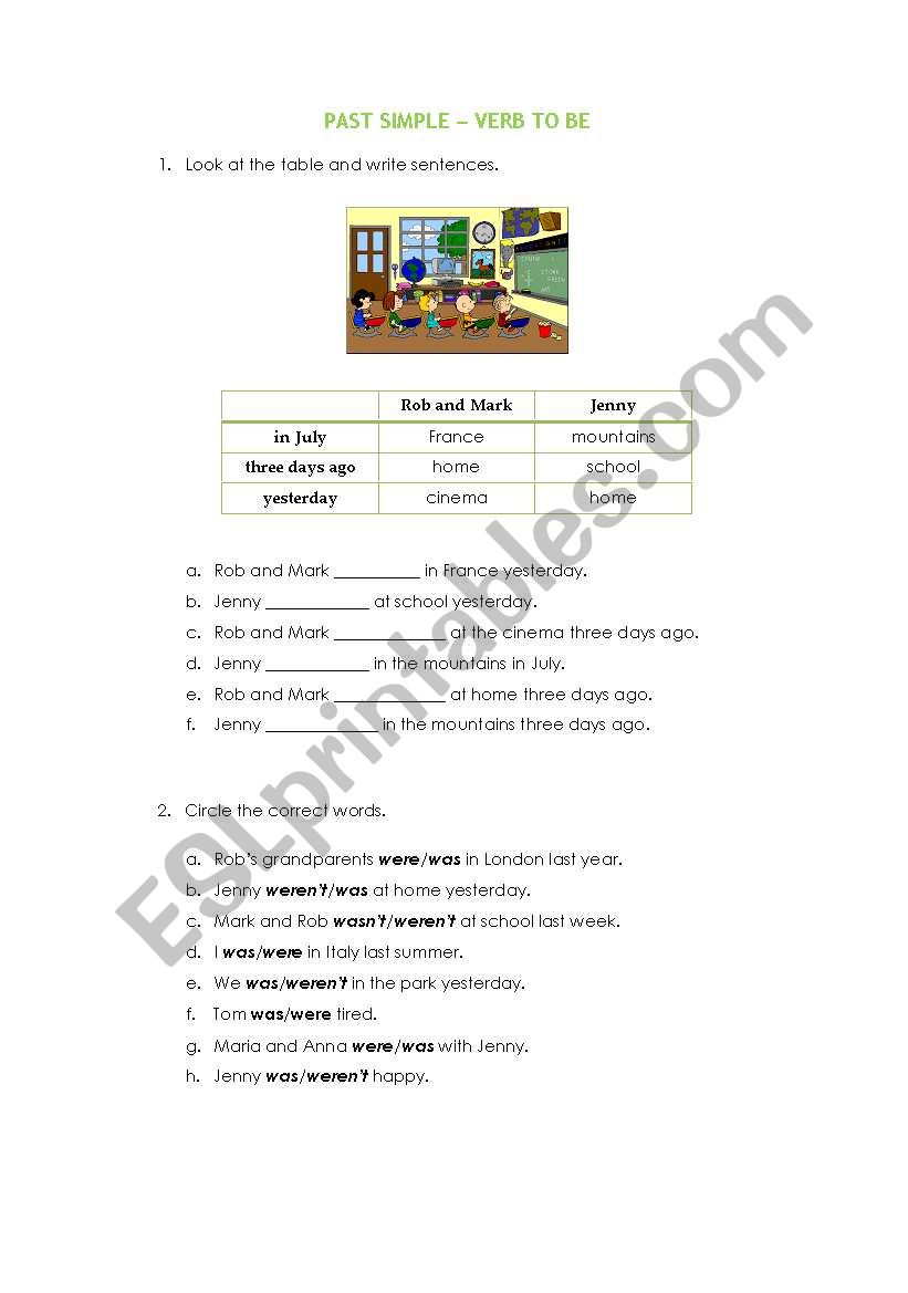 Past Simple - Verb To Be worksheet