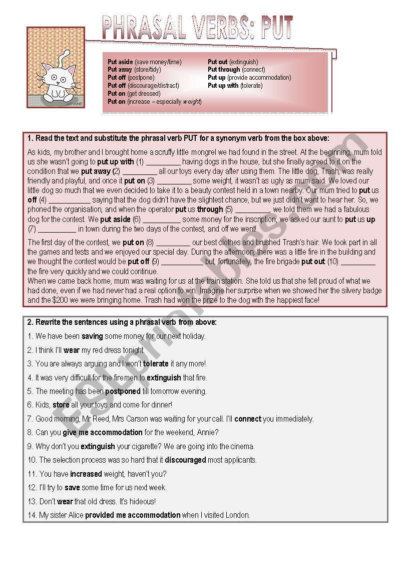 Phrasal verbs: PUT  worksheet