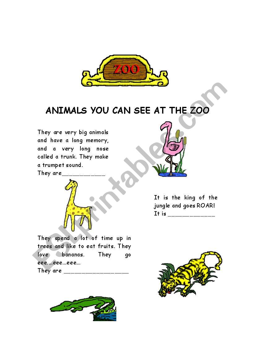 Animal you can see at the zoo worksheet