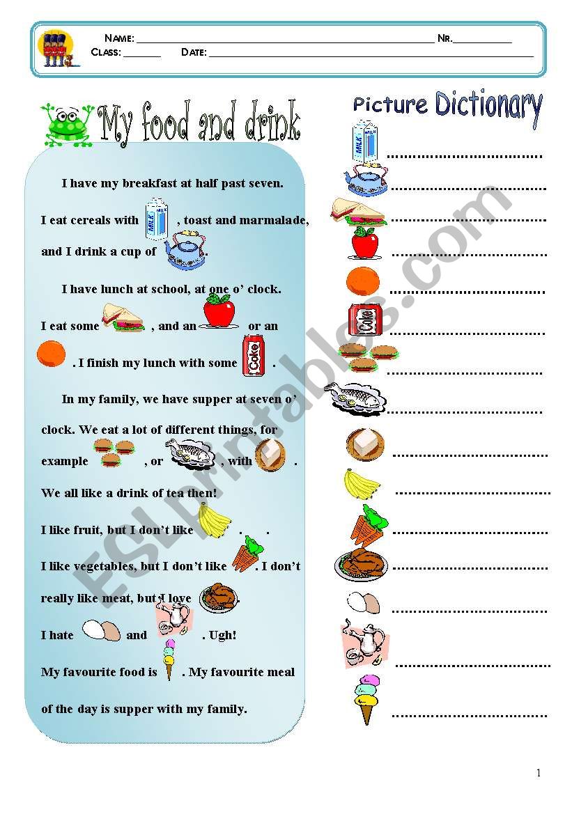 My  food and drink worksheet