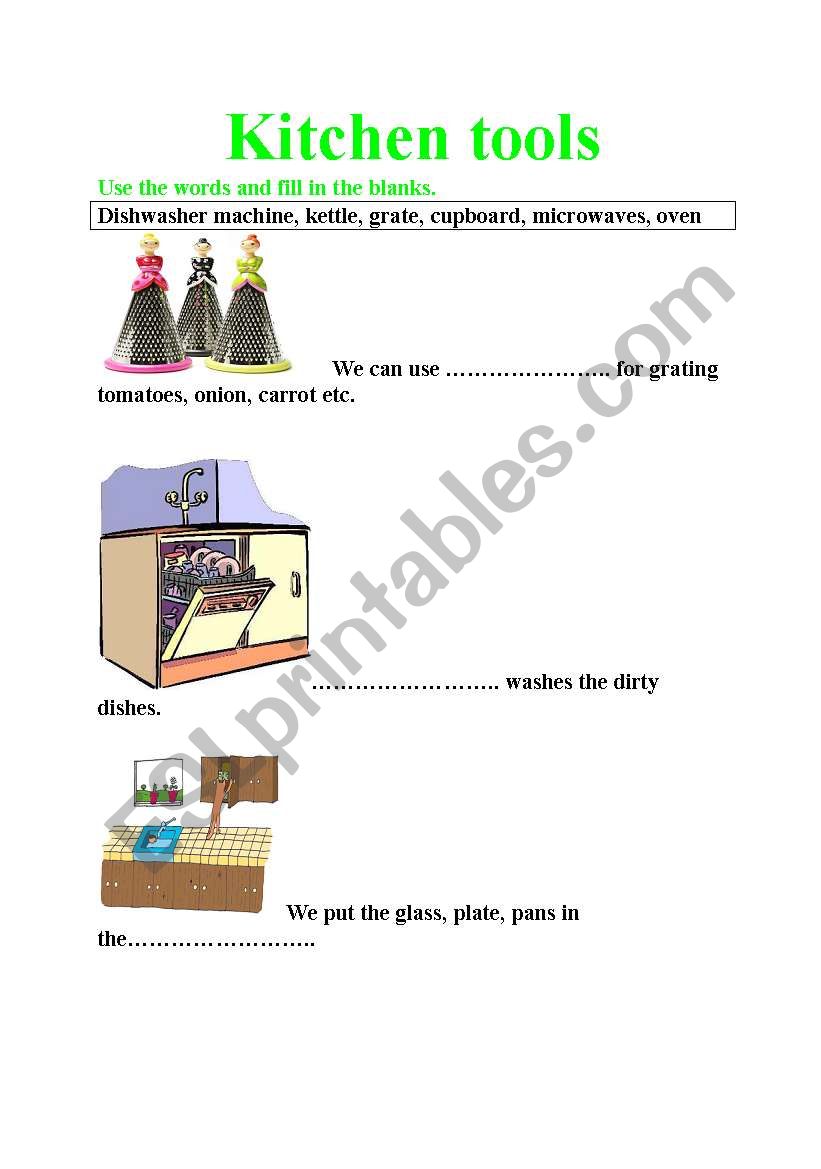 kitchen tools worksheet