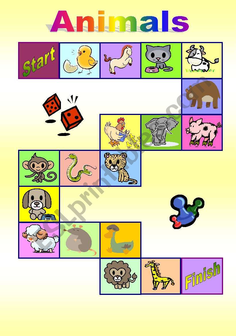 Board game on animals worksheet