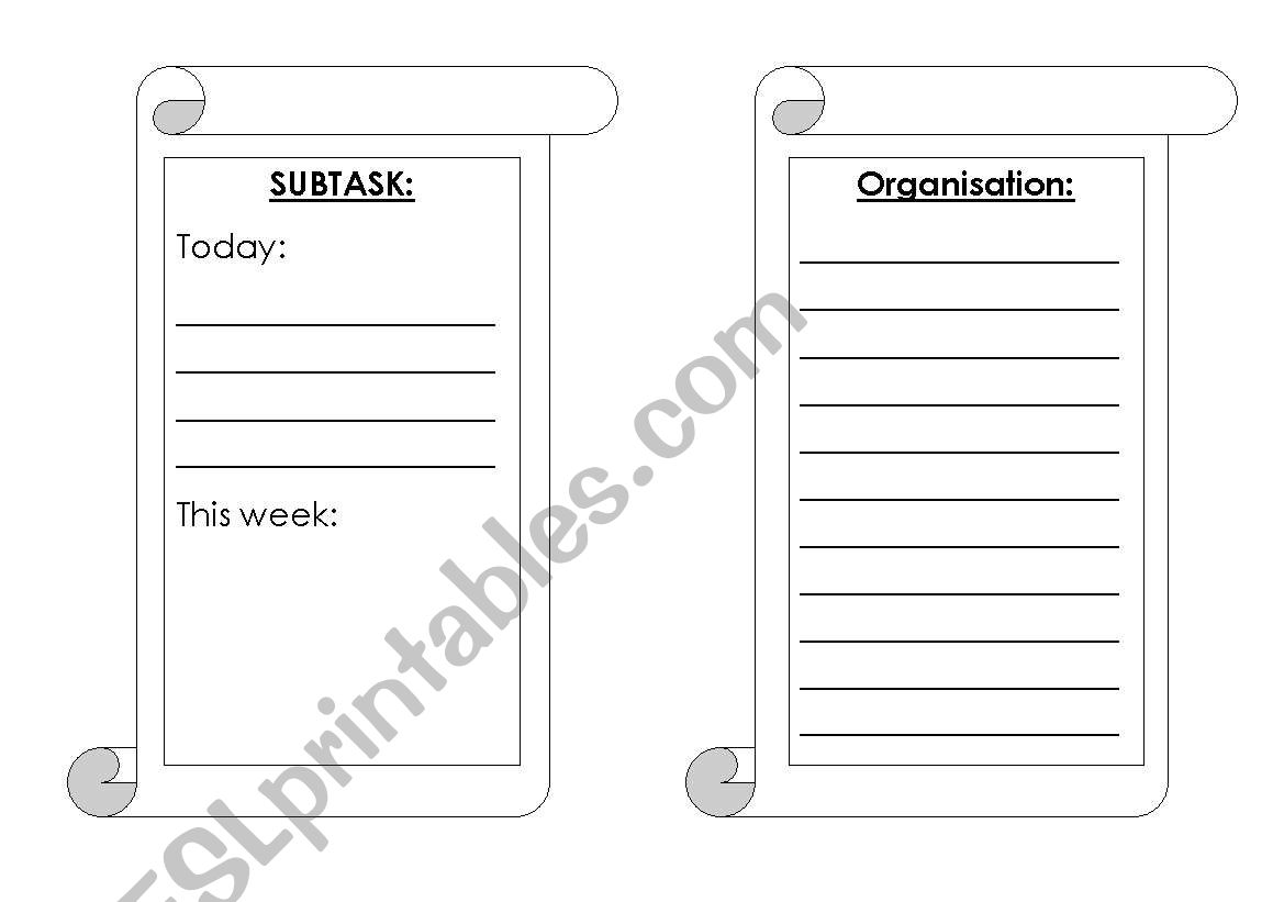 Organisation and subtask sheet