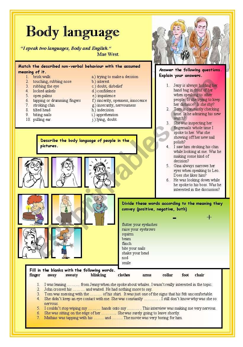 Body language  worksheet