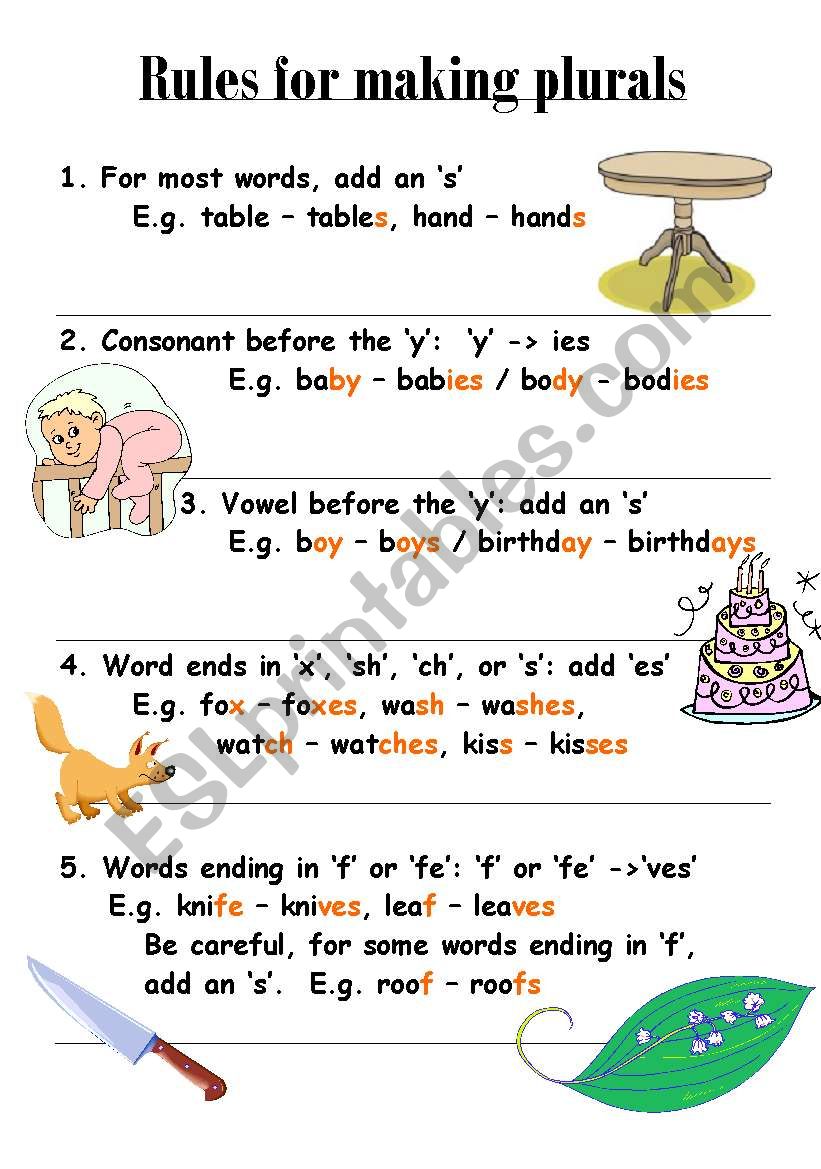 Rules for Making Plurals worksheet