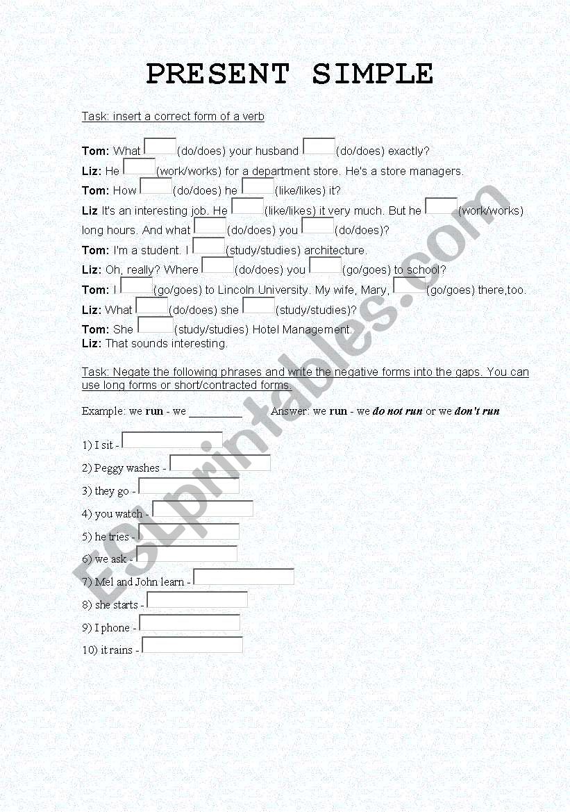 Present Simple worksheet