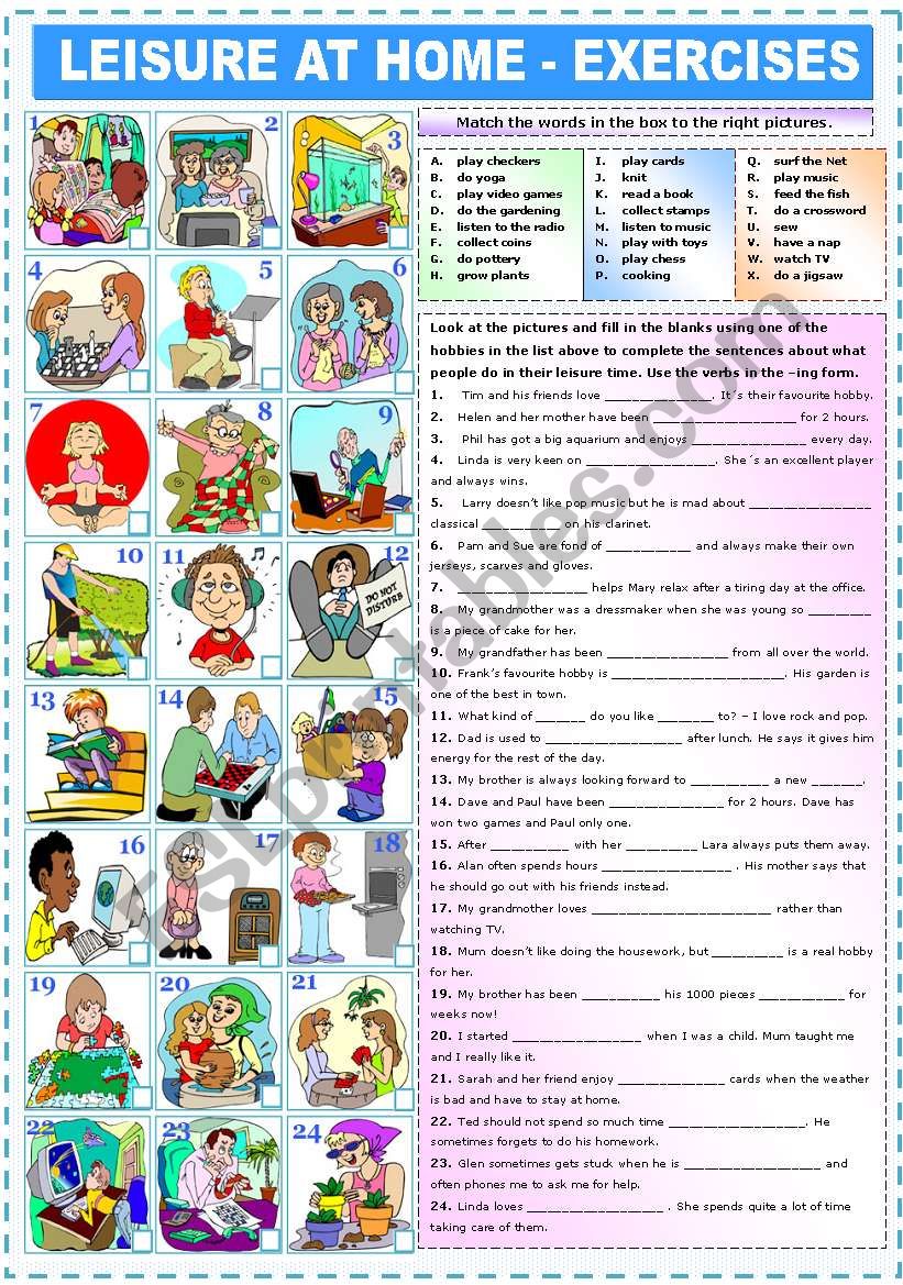 LEISURE AT HOME - EXERCISES worksheet