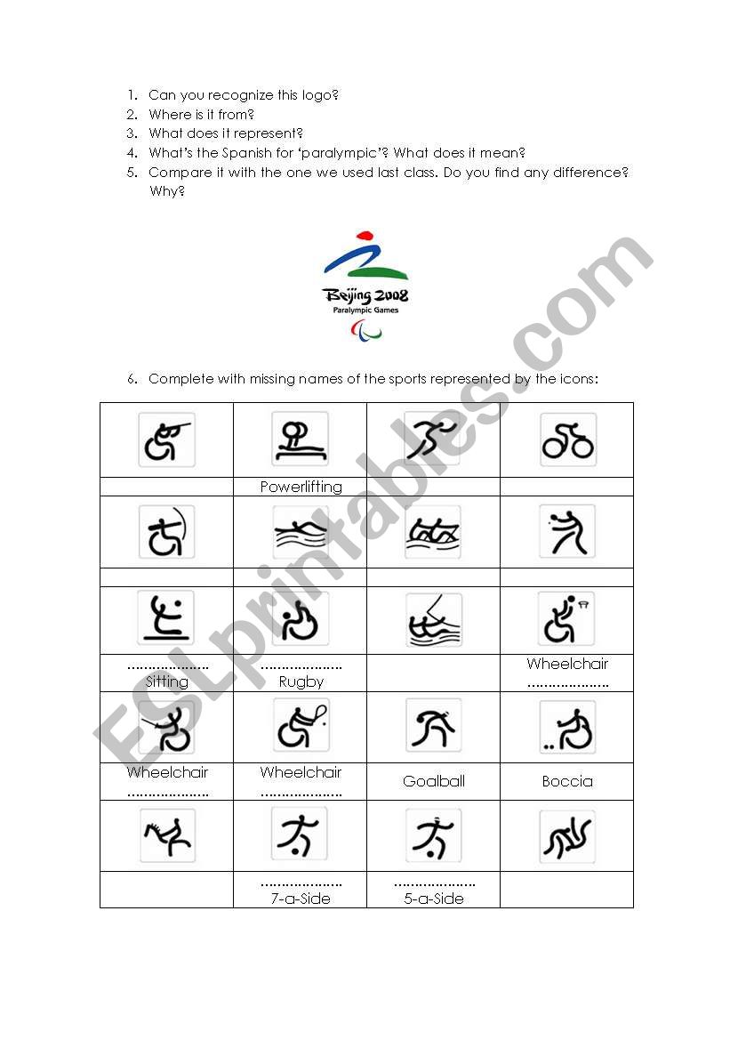 Paralympic Games worksheet
