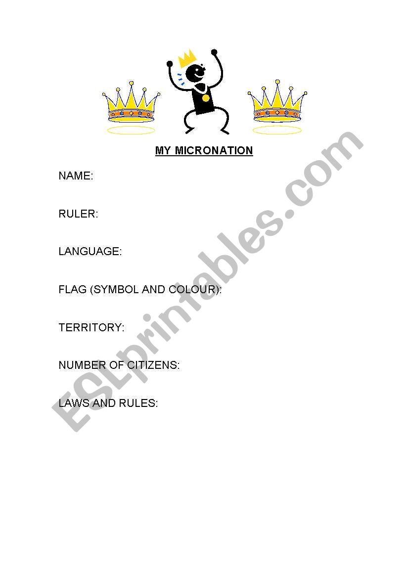 Design Your Own Micronation worksheet