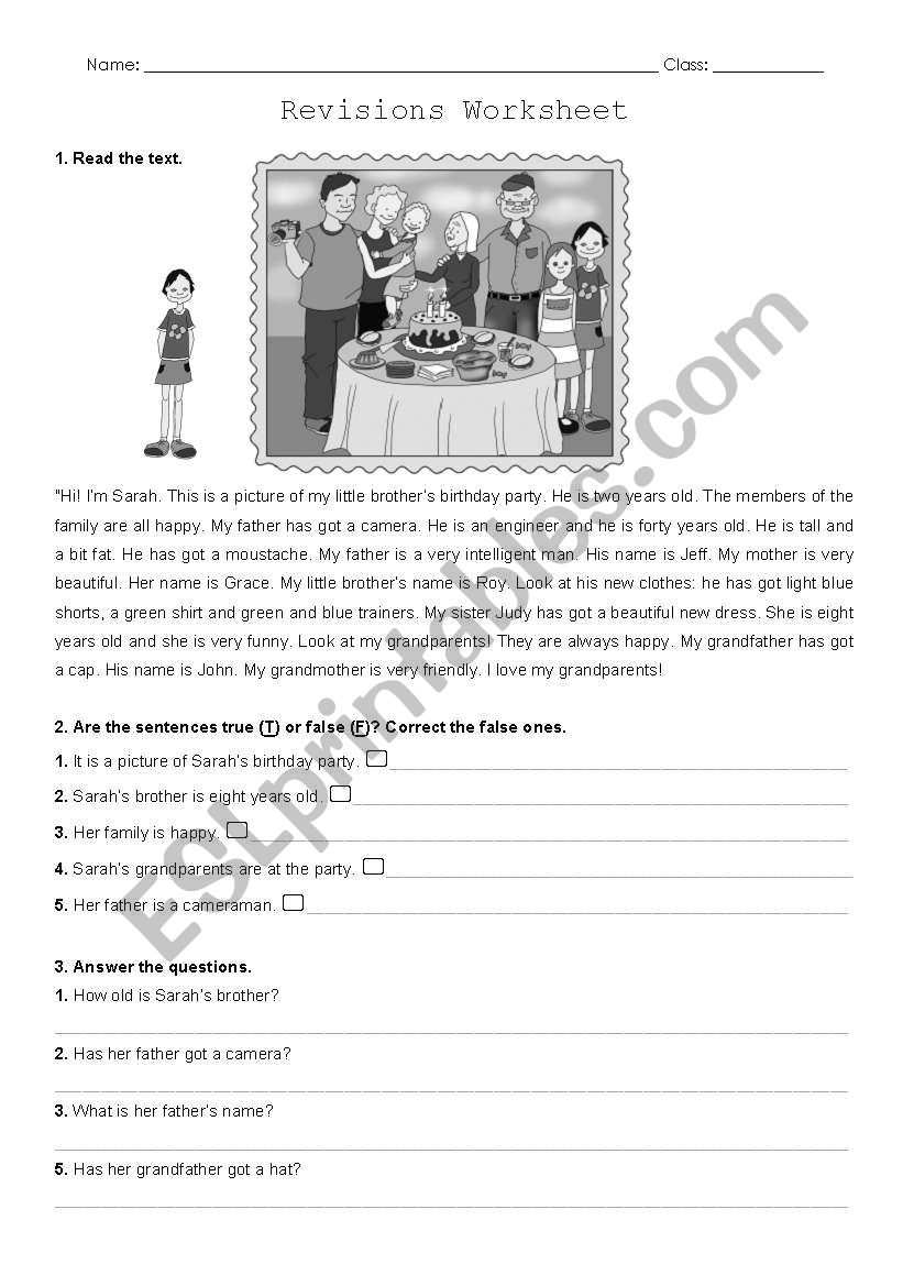 Revisions Worksheet (Family) worksheet