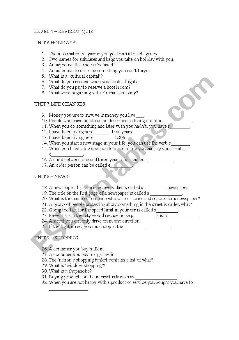 Intermediate level Quiz worksheet