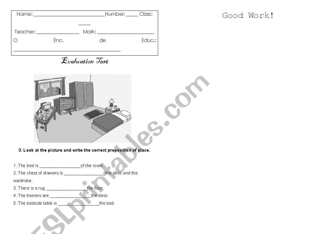 Prepositions of Place worksheet