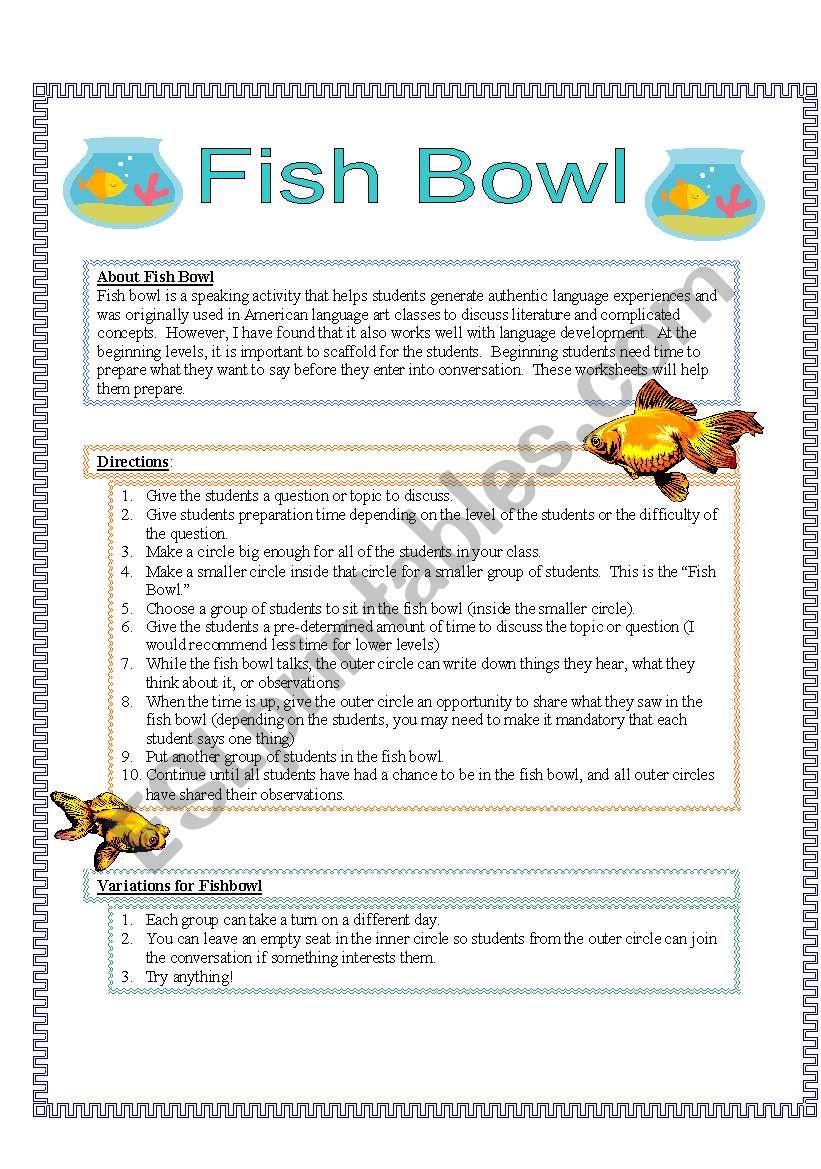 Fish Bowl Instructions worksheet