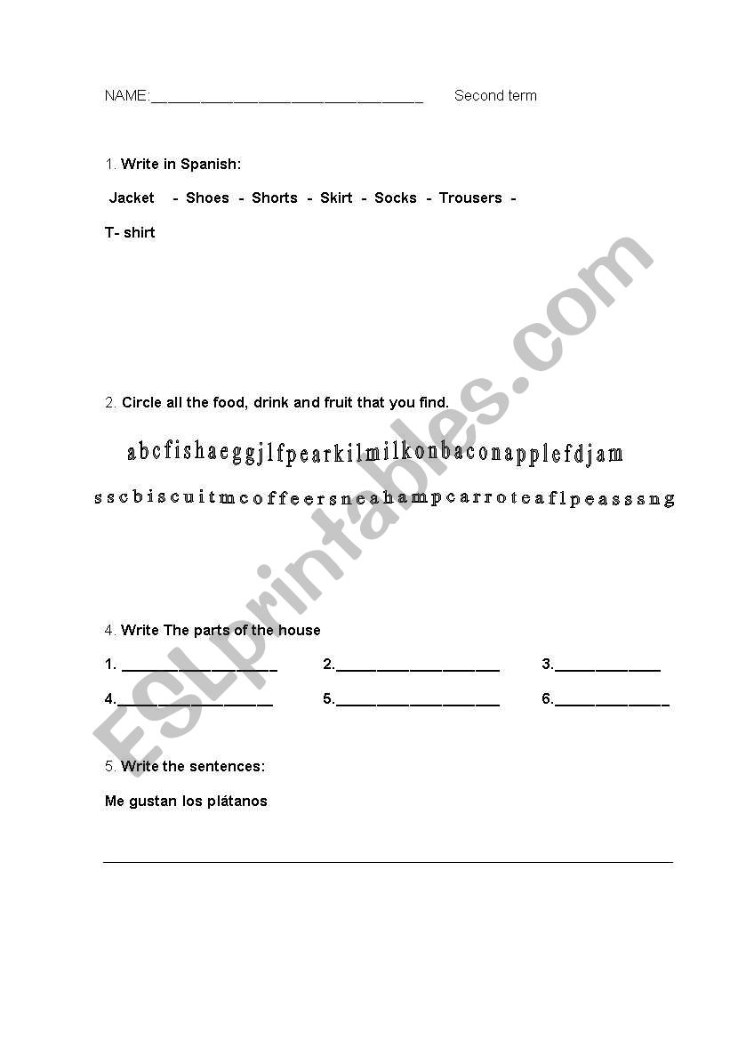 Exam second term worksheet