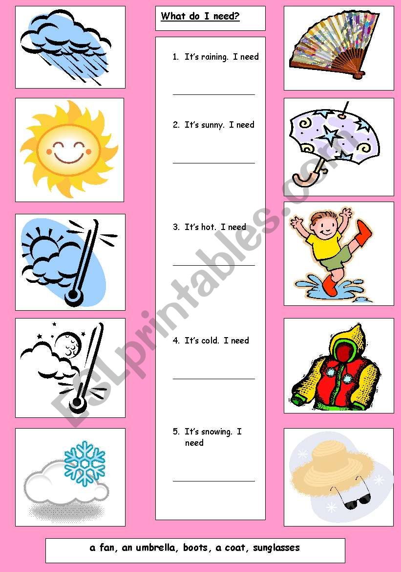 Weather --- what do I need? worksheet