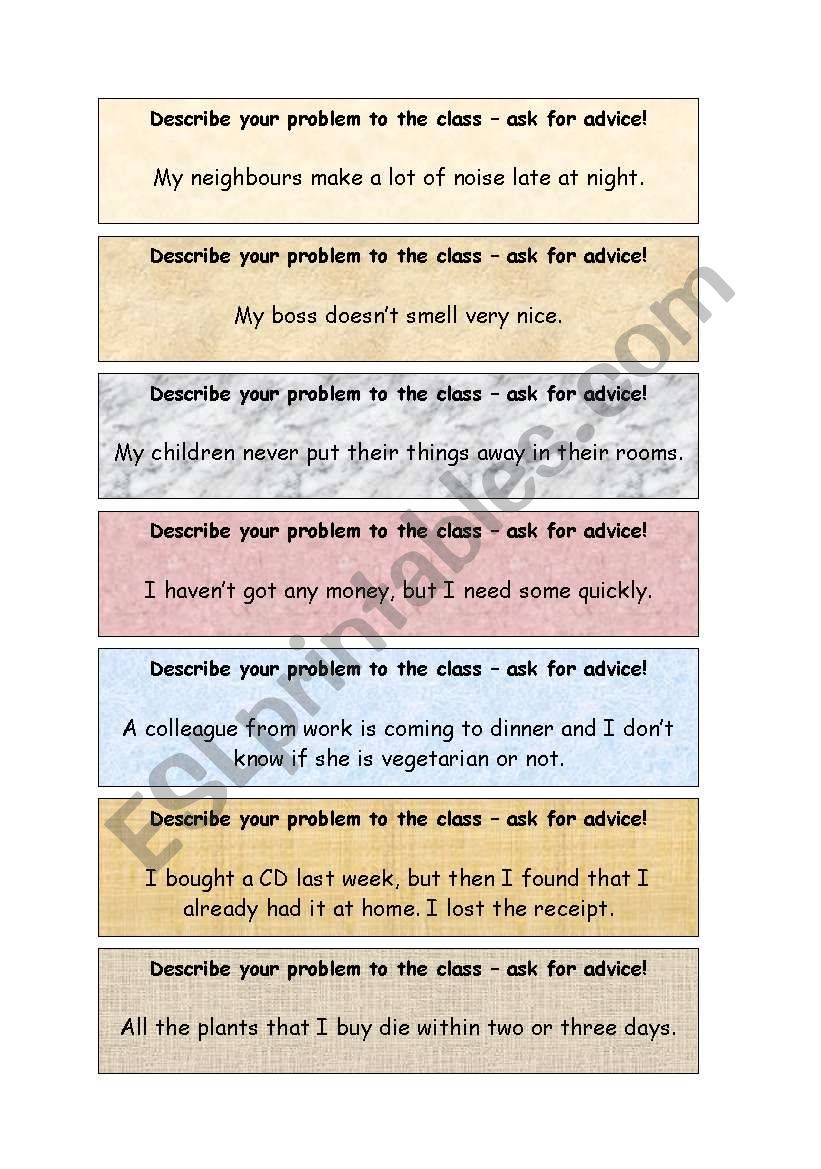 Problems for advice - activity cards (2 pages)