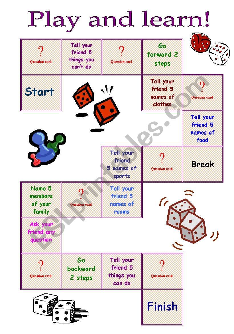 English worksheets: board game on vocabulary part 1