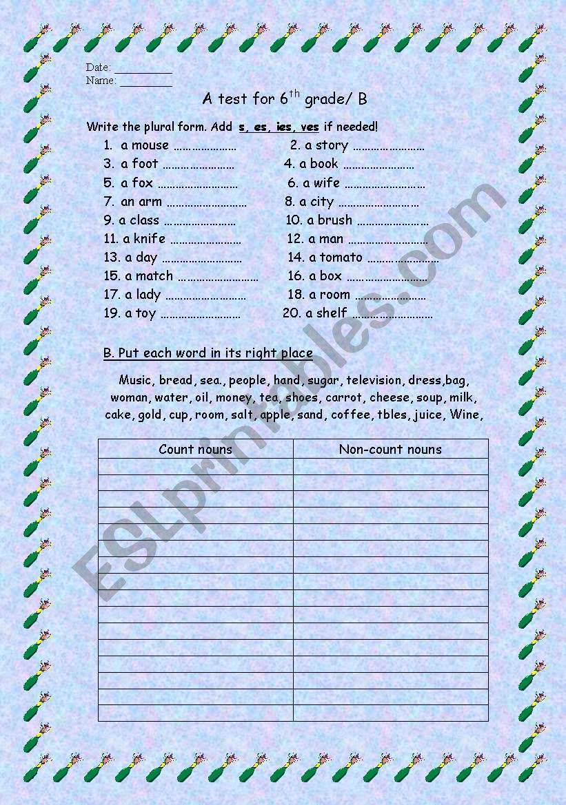 SINGLAR AND PLURAL NOUNS worksheet