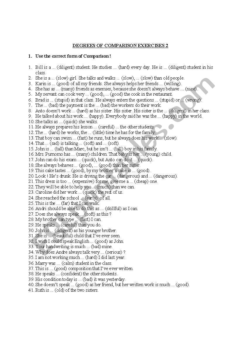 DEGREES OF COMPARISON EXERCISES 