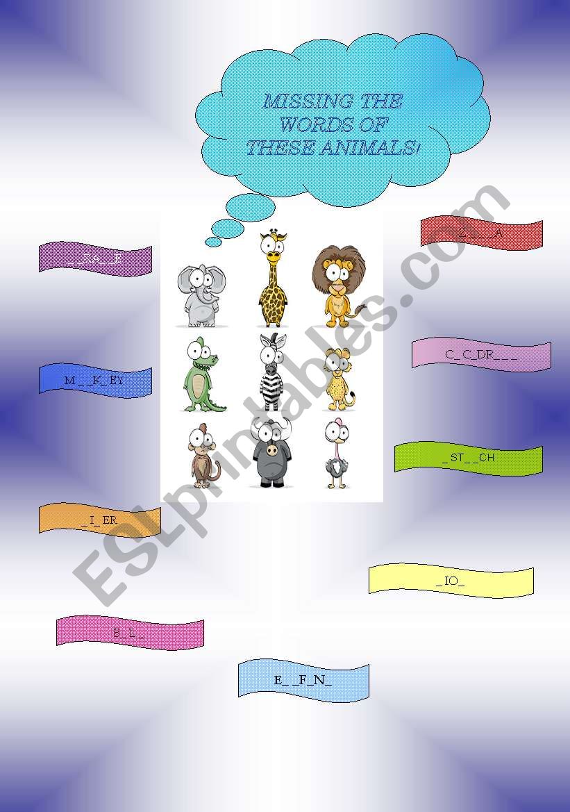 Missing  the words. worksheet
