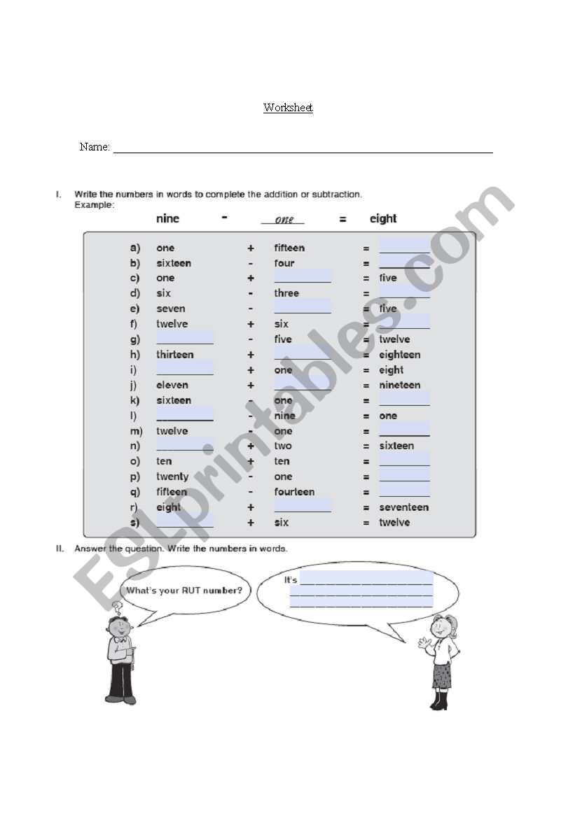 the numbers worksheet