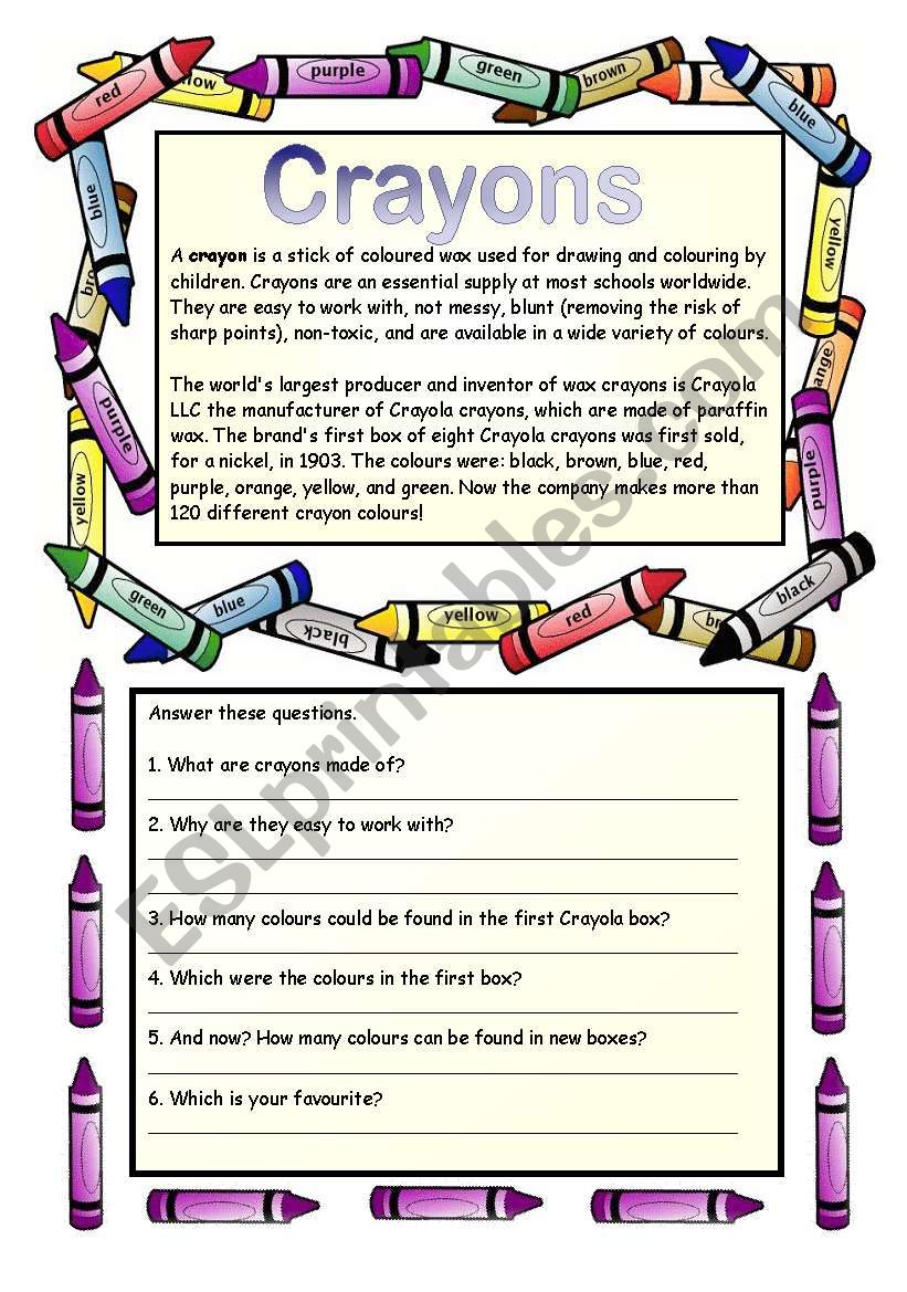 Crayons - reading comprehension