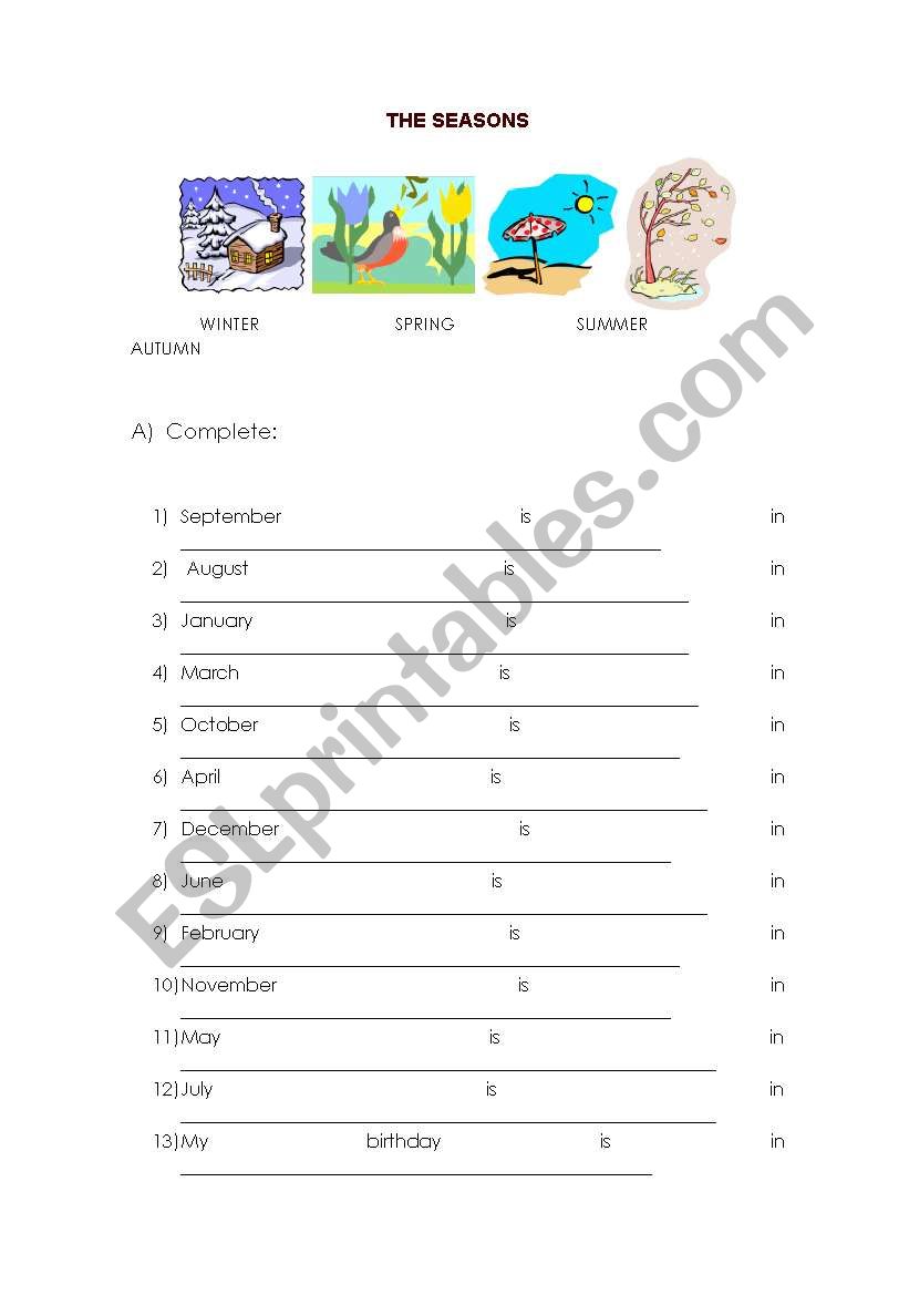 Seasons and Months worksheet