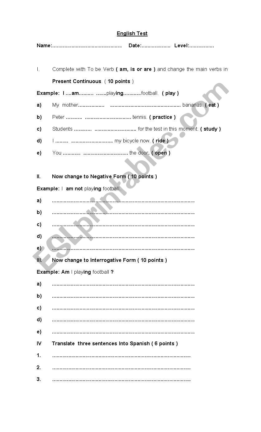 test worksheet