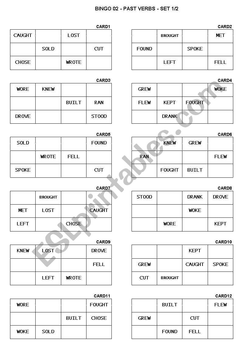 Bingo 02 - Past Verbs - Irregular Verbs 02