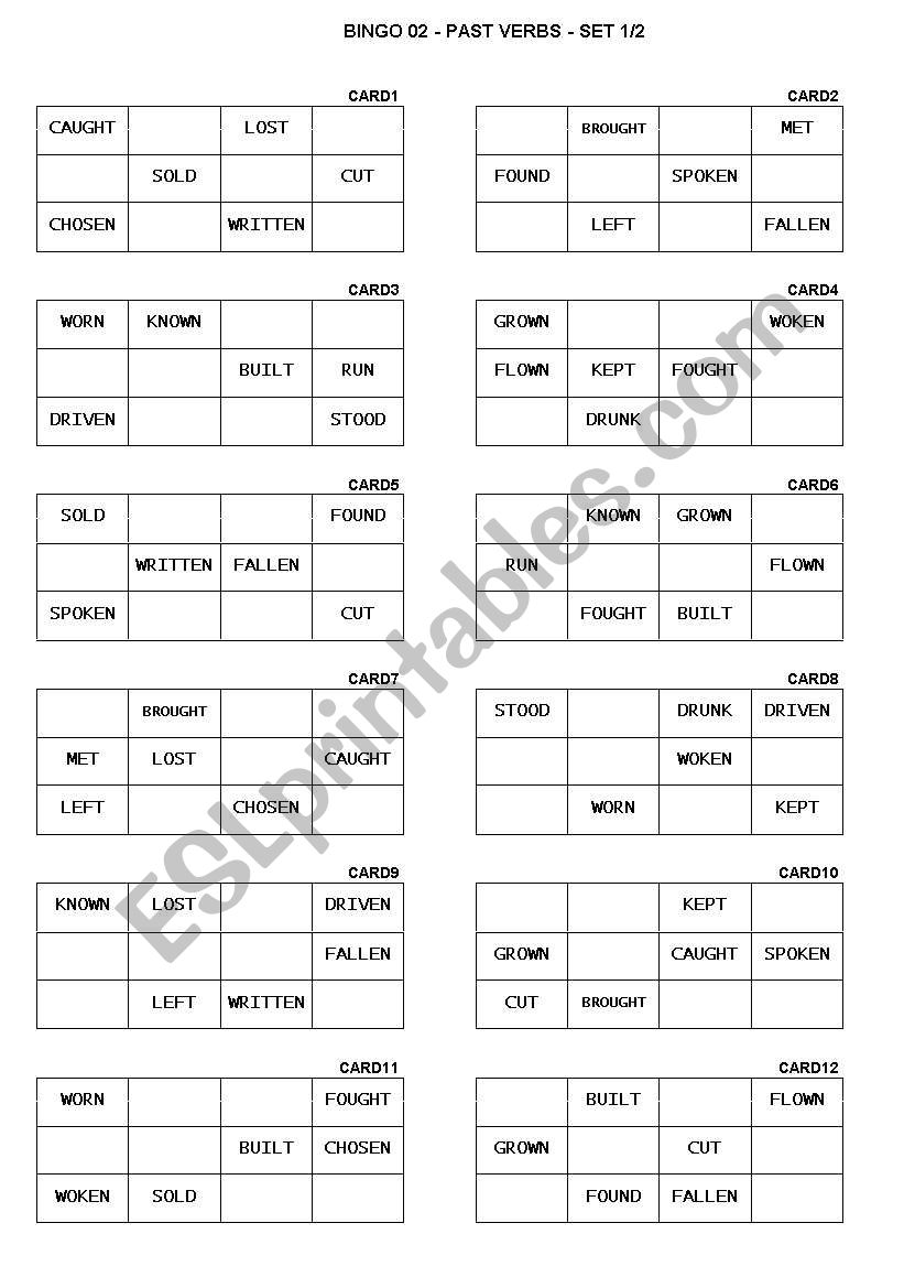 BINGO 04 - PAST PARTICPLE VERBS - CHART - CARDS - 02.doc