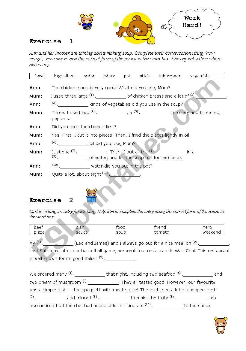 Countable and Uncountable exercises with key