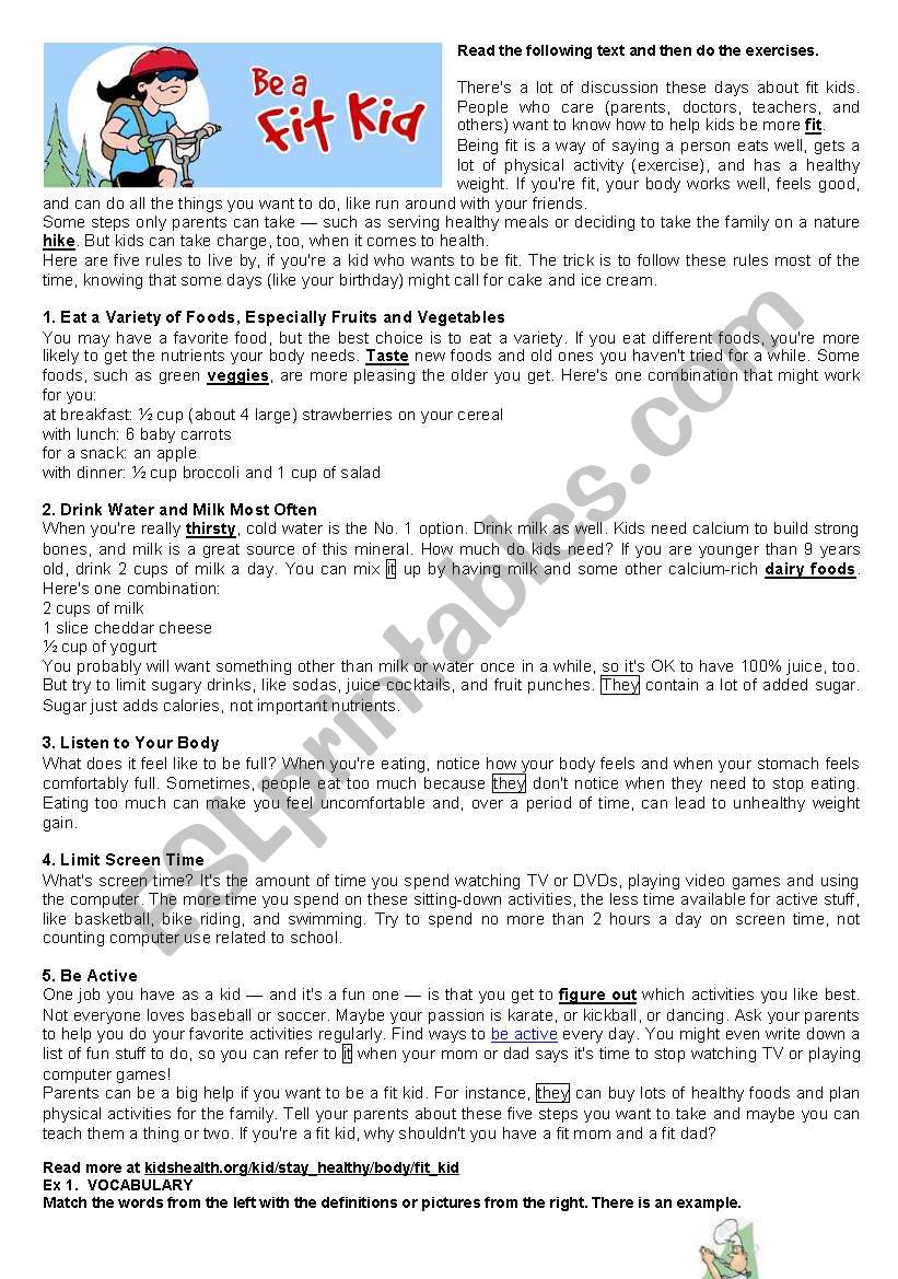 BE A FIT KID worksheet