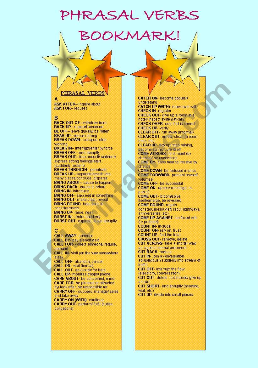 Bookmarks - Phrasal Verb - 1st Part