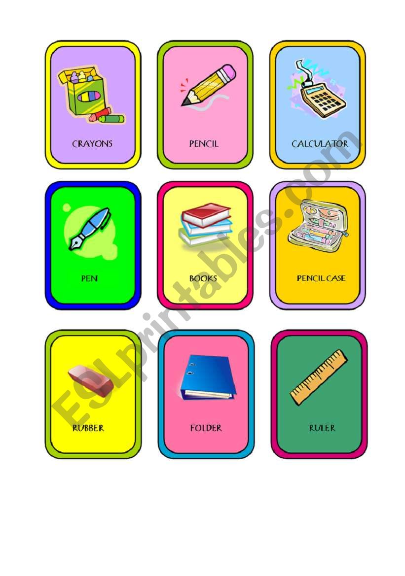 School Things - Flashcards (2 PAGES) 