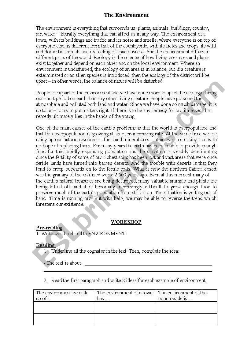 The Environment worksheet