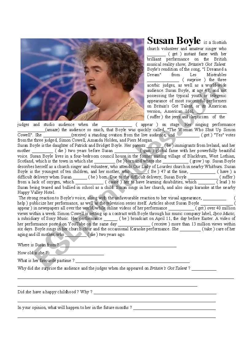 SUSAN BOYLE S BIOGRAPHY worksheet