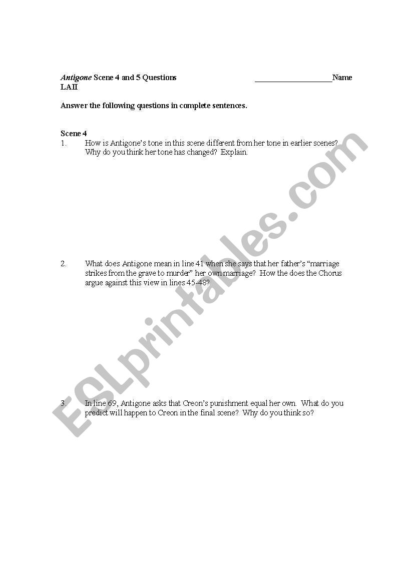 Antigone worksheet worksheet