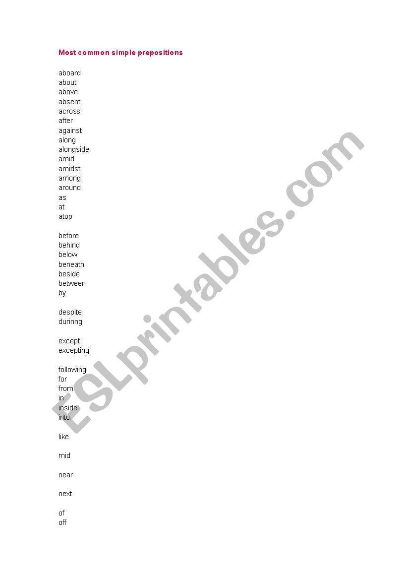 Prepositions worksheet