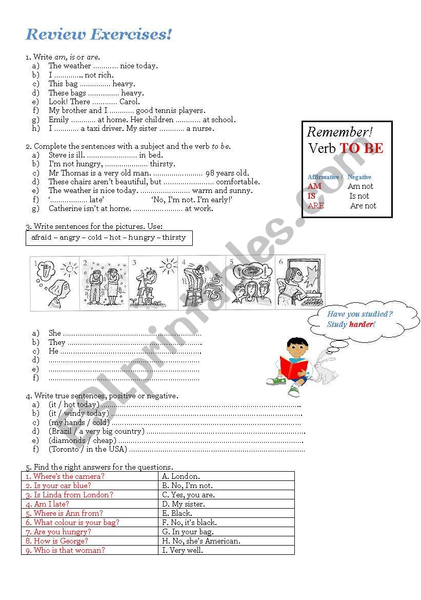 Review Exercises! To be , feelings and personal information questions!