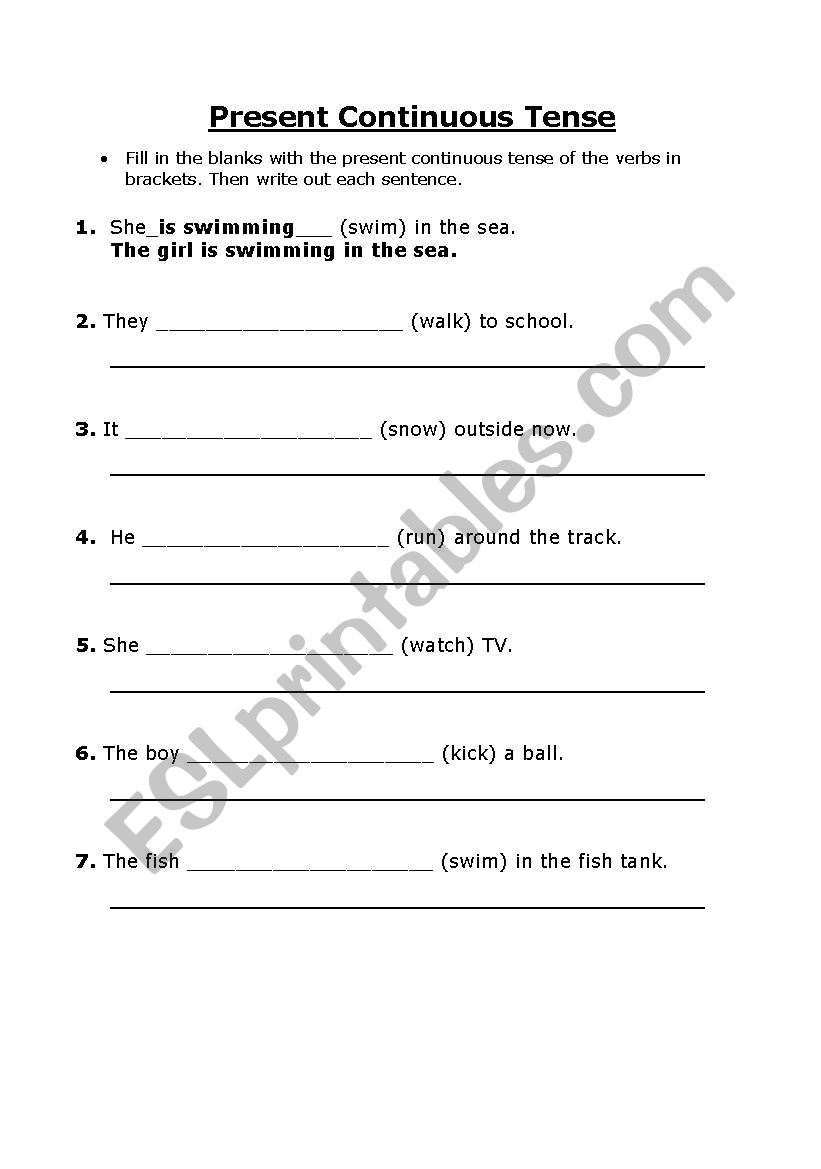 Present Continuous Tense worksheet