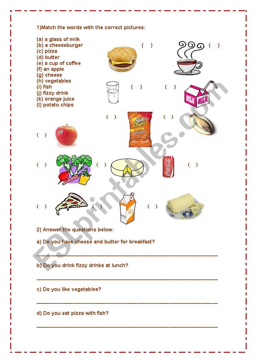 Match and Answer worksheet