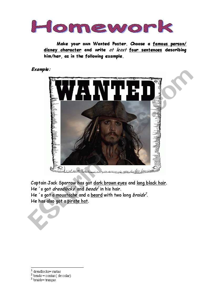 Draw your own Wanted Poster worksheet